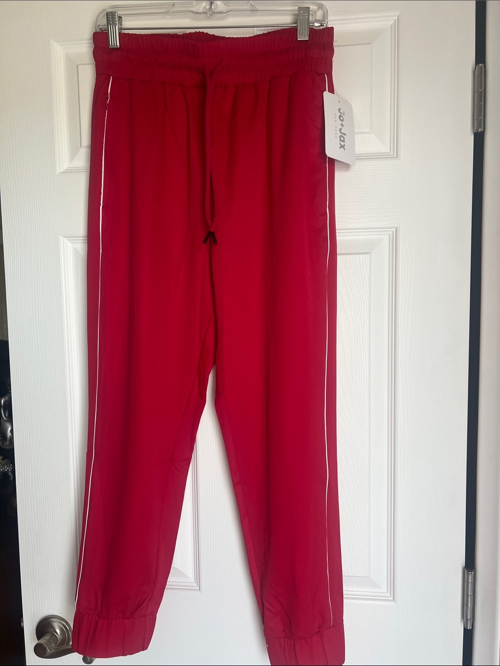 Red Track Jogger Pants with White Piping - Unbranded